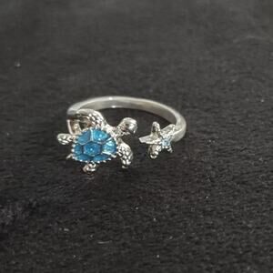 Stainless Adjustable Ring Blue Sea Turtle Starfish Ocean Christmas Birthday Gift